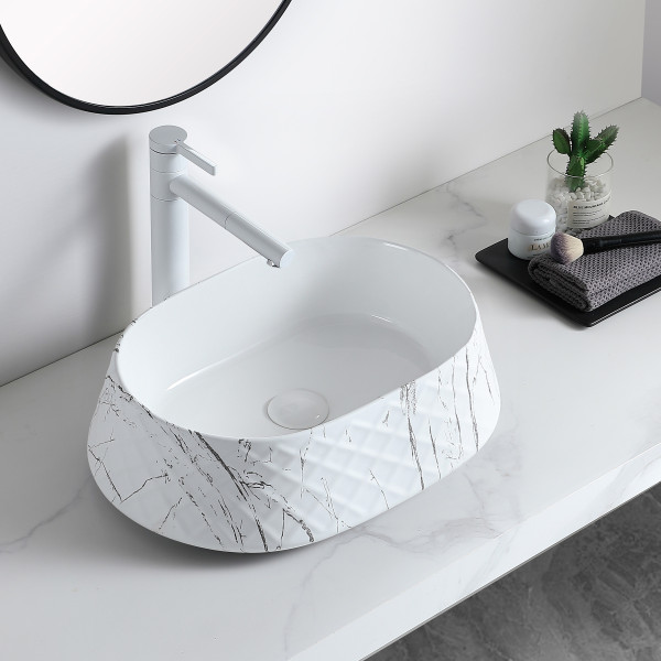 Germa Premium Table Top Ceramic Designer Wash Basin For Bathroom - TR20056-WWL (Xtreme White+White Linome)