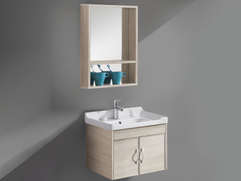 Germa Bathroom Vanity Cabinet & Washbasin With Mirror Cabinet TR3503 (Spaniard Beige) - TR3503-60cm (Spaniard Beige)