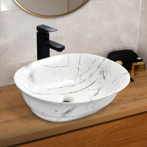 Zeke White Marble - Table Top Ceramic Designer Wash Basin